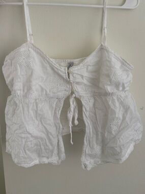Stradivarius White Eyelet Tie-Front Cami Top